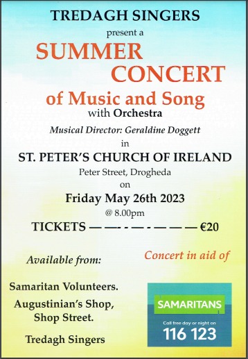 Tredagh Singers “Summer Concert” Friday May 26 at 8 pm